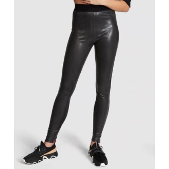Pink Active Black High Waist Pocket Shiny Motorcycle Legging Womens Size L - Picture 1 of 11